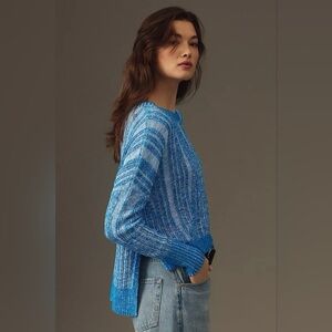 Pilcro for Anthropologie textured high-low pullover sweater in blue Size XL
